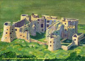 Carew Castle Medieval Welsh Fortress Aerial Painting by Edward McNaught-Davis